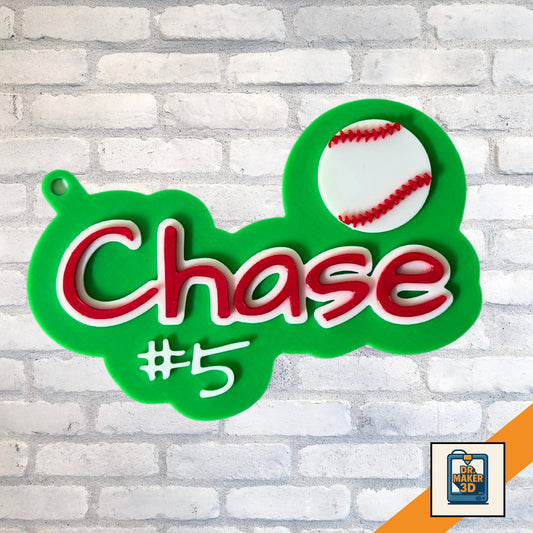 Custom baseball name keychain in team colors, 3D printed