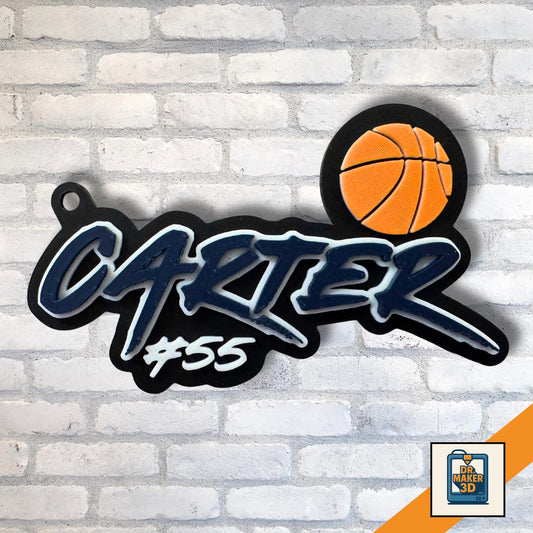 Custom basketball name keychain in team colors, 3D printed