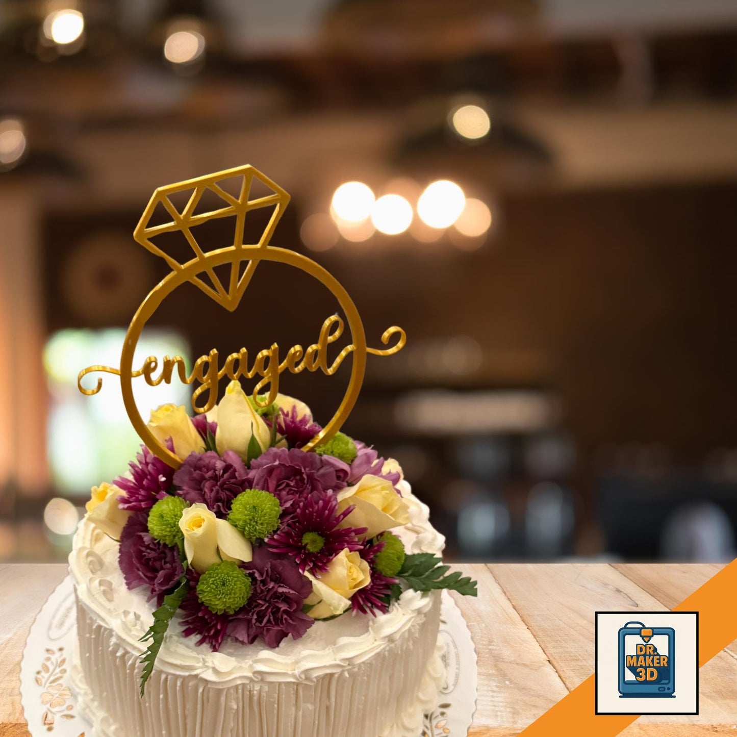 SPARKLE | Personalized Diamond Engagement Ring Cake Topper, Choice of Color