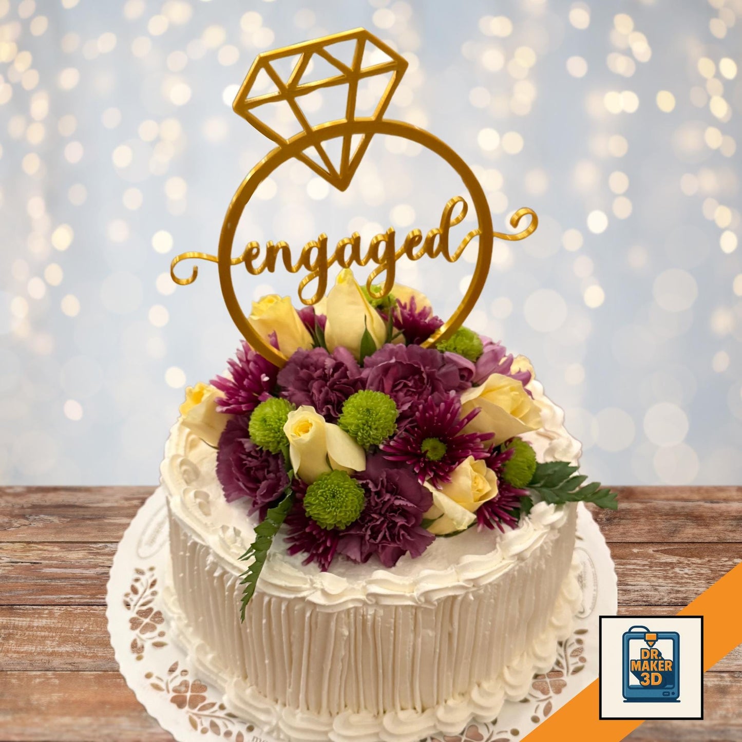 SPARKLE | Personalized Diamond Engagement Ring Cake Topper, Choice of Color
