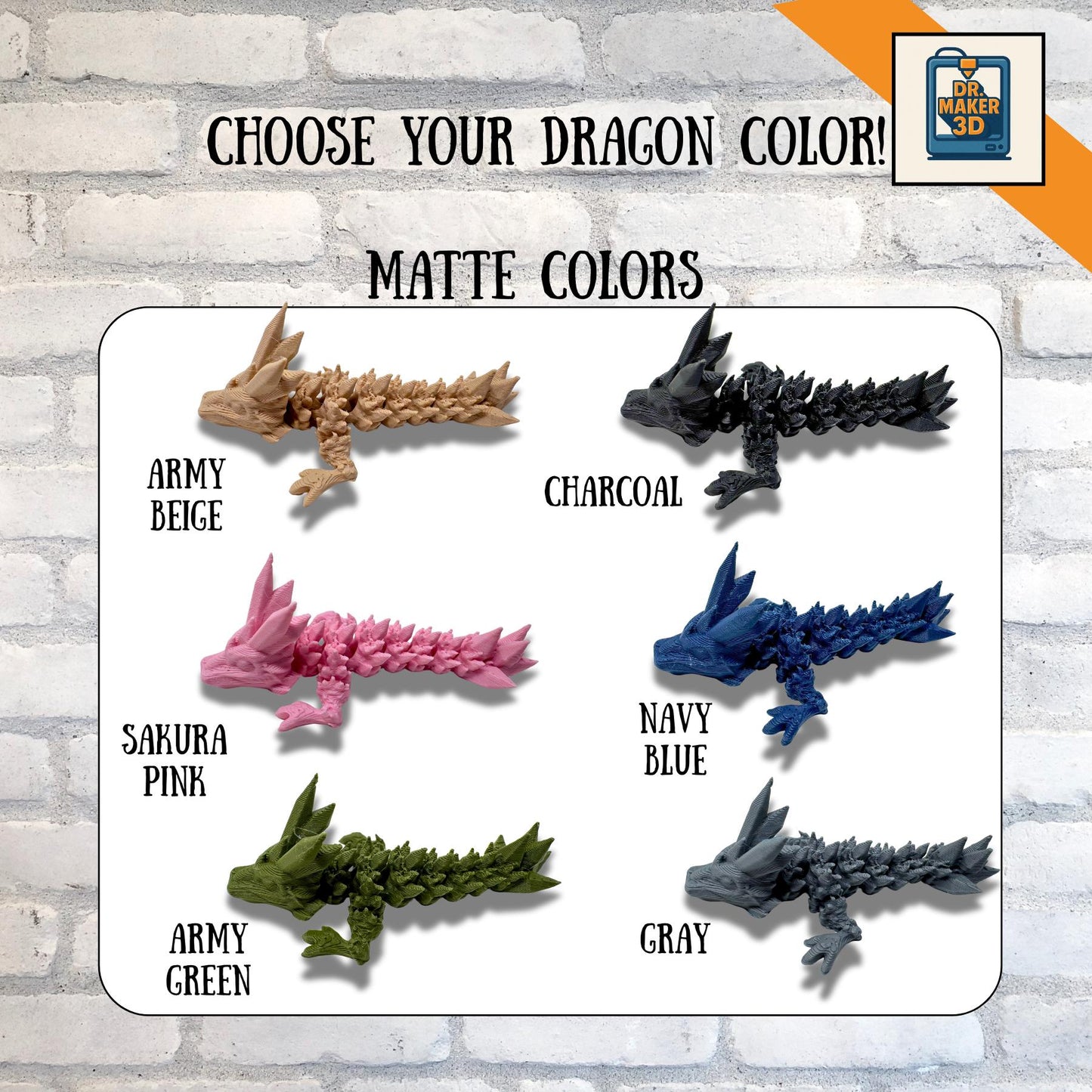 SPARK | 3D Printed Crystal Dragon - Articulated Fidget Toy, Choice of Size and Color