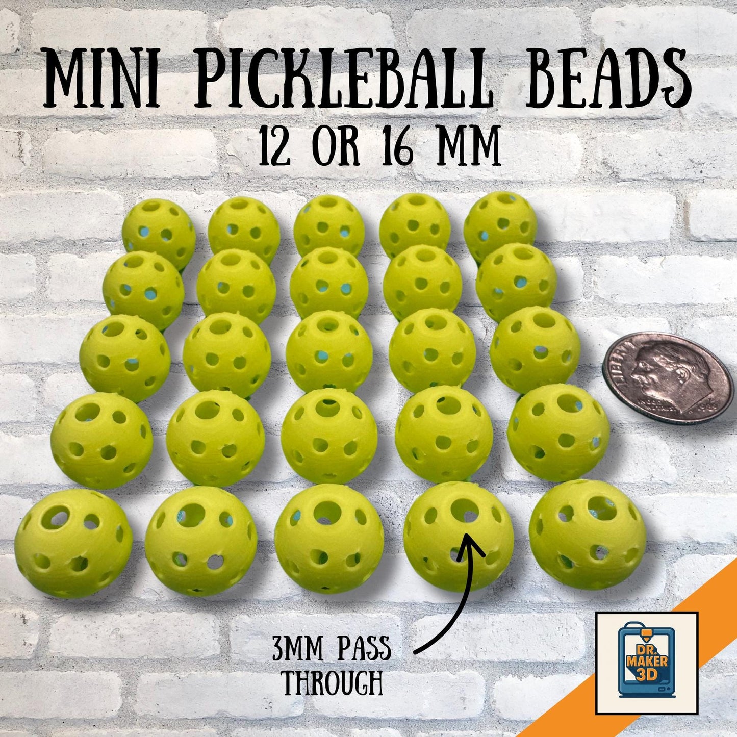 PICKLETS | Mini Pickleball Bead Charms, 25 Pack, Choice of Color