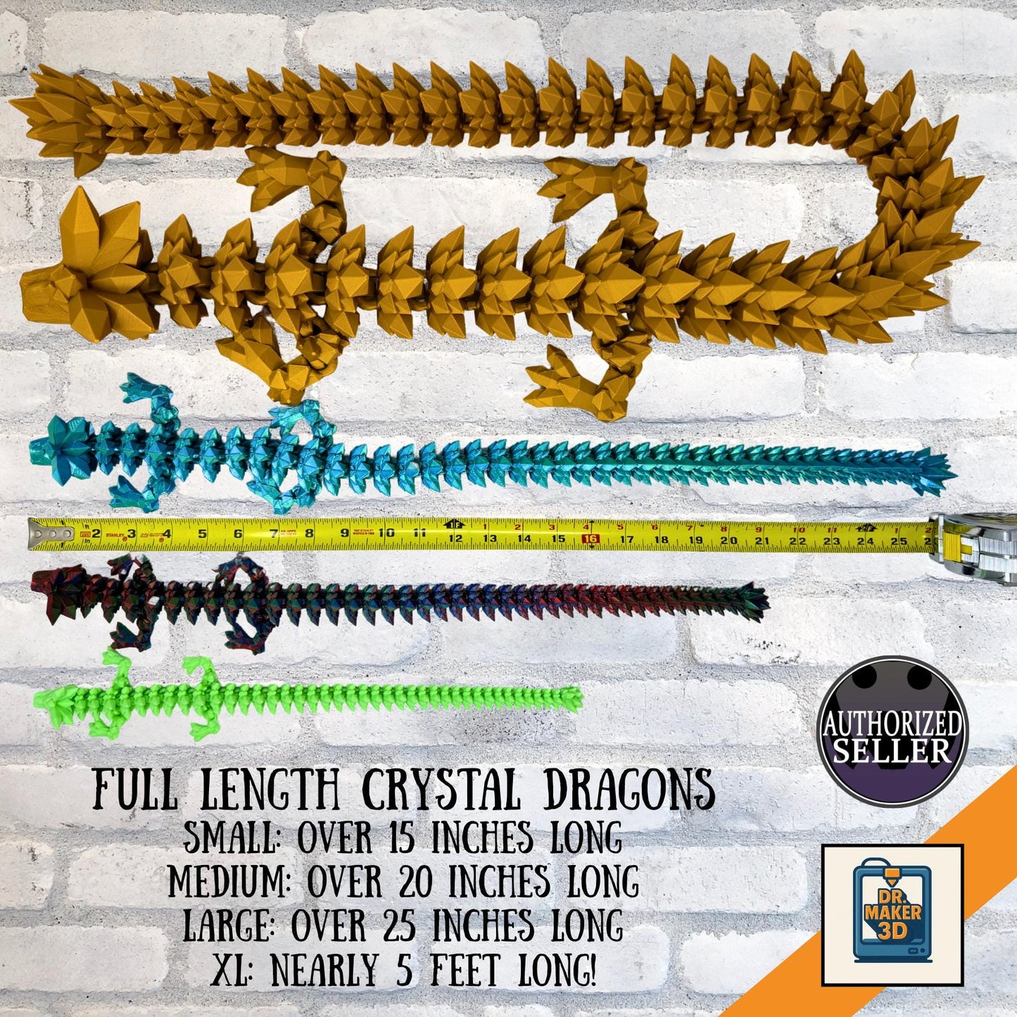 SPARK | 3D Printed Crystal Dragon - Articulated Fidget Toy, Choice of Size and Color