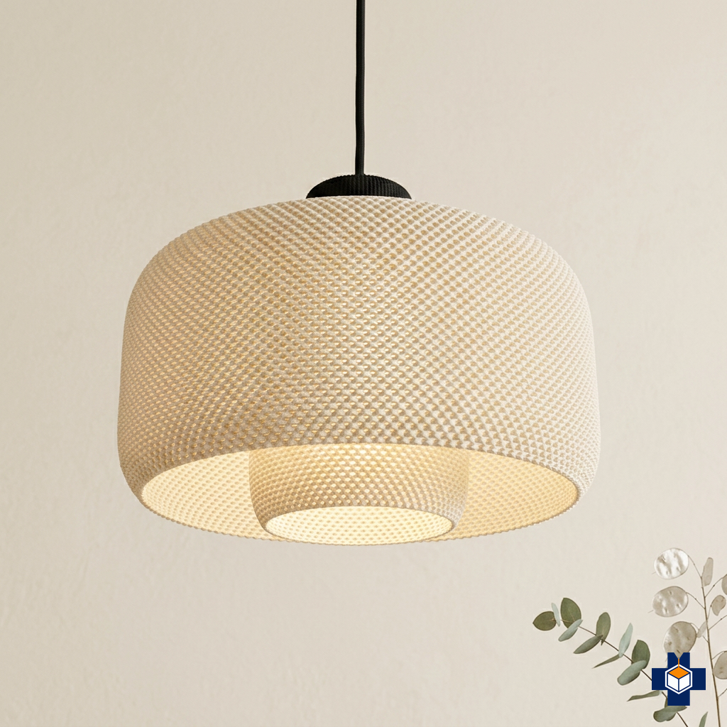 3D printed drum pendant lampshades in several shapes and colors