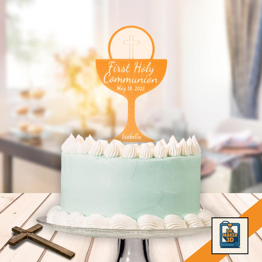3D printed First Communion cake topper with cross keepsake