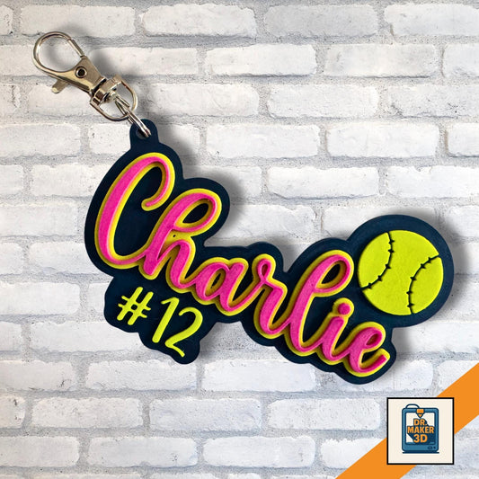 3D printed personalized softball bag tag keychain
