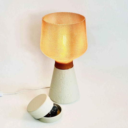 CALIZ | 3D Printed Table Lamp with Hidden Storage, Woven Boho Bedside Light, Bedroom Desk Lamp