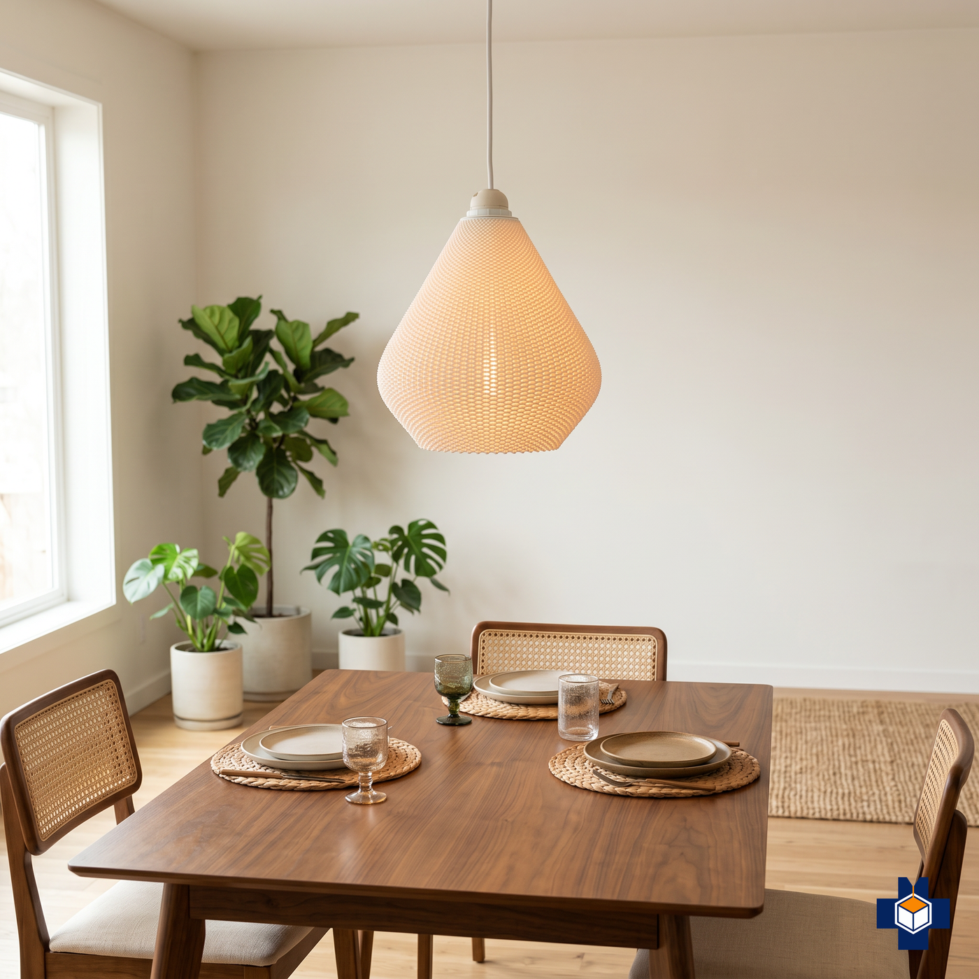 AERO teardrop pendant light over a dining table