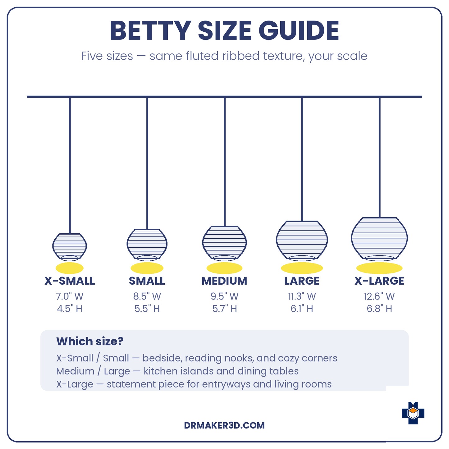 BETTY pendant size guide