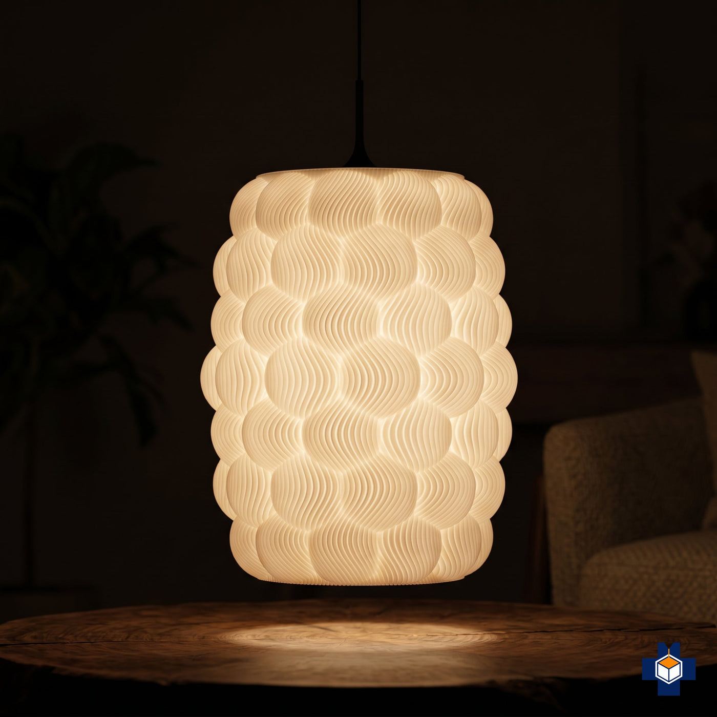 BUNCH pod cluster pendant glowing warmly at night