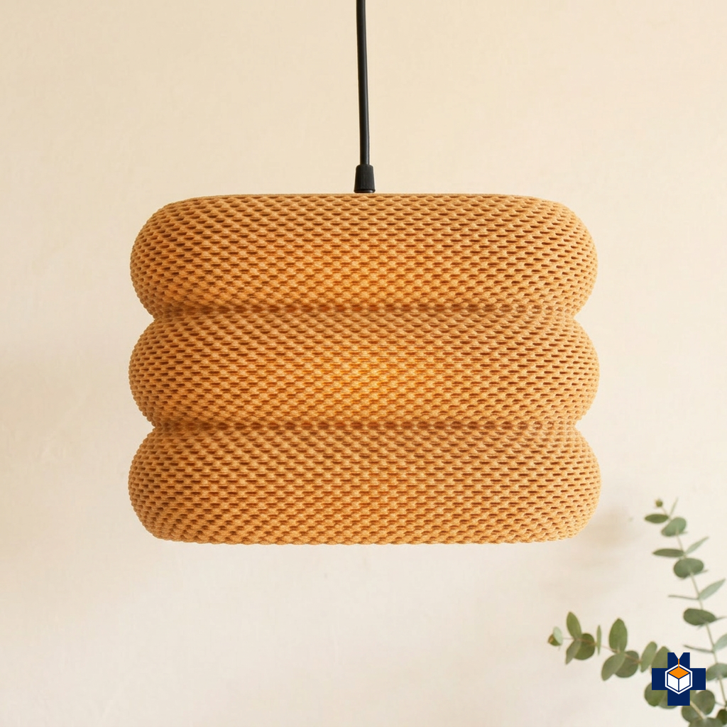 PALOMA woven pendant light, stacked lattice tiers seen straight on