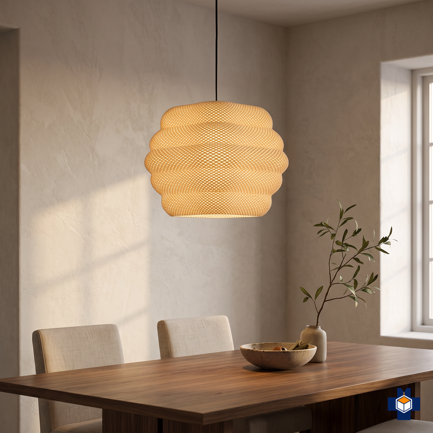 CLARISA pendant hanging over a walnut dining table