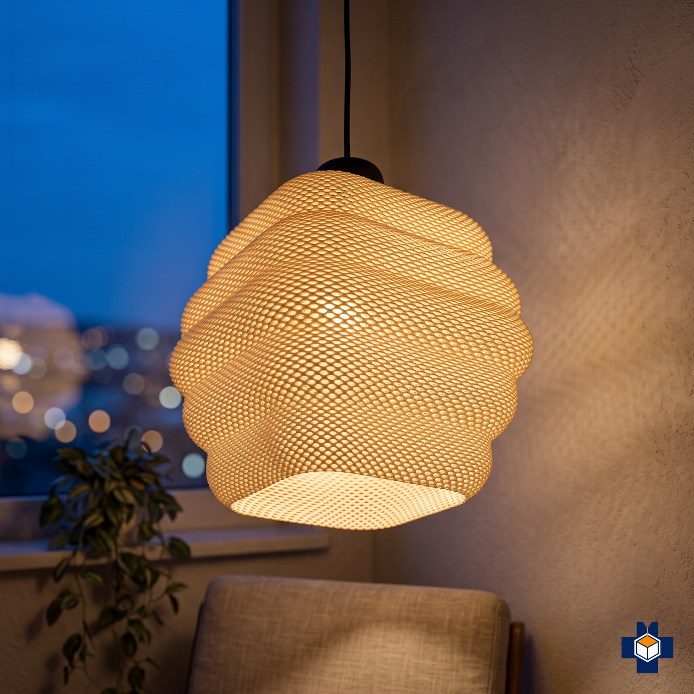 CLARISA pendant glowing at dusk in a cozy corner