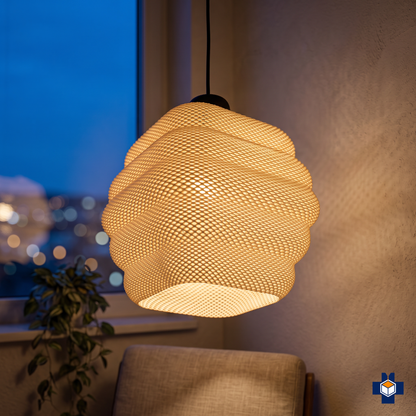 CLARISA pendant glowing at dusk in a cozy corner