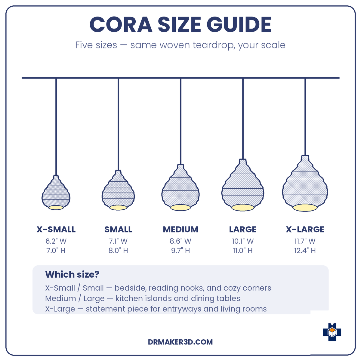 CORA pendant size guide
