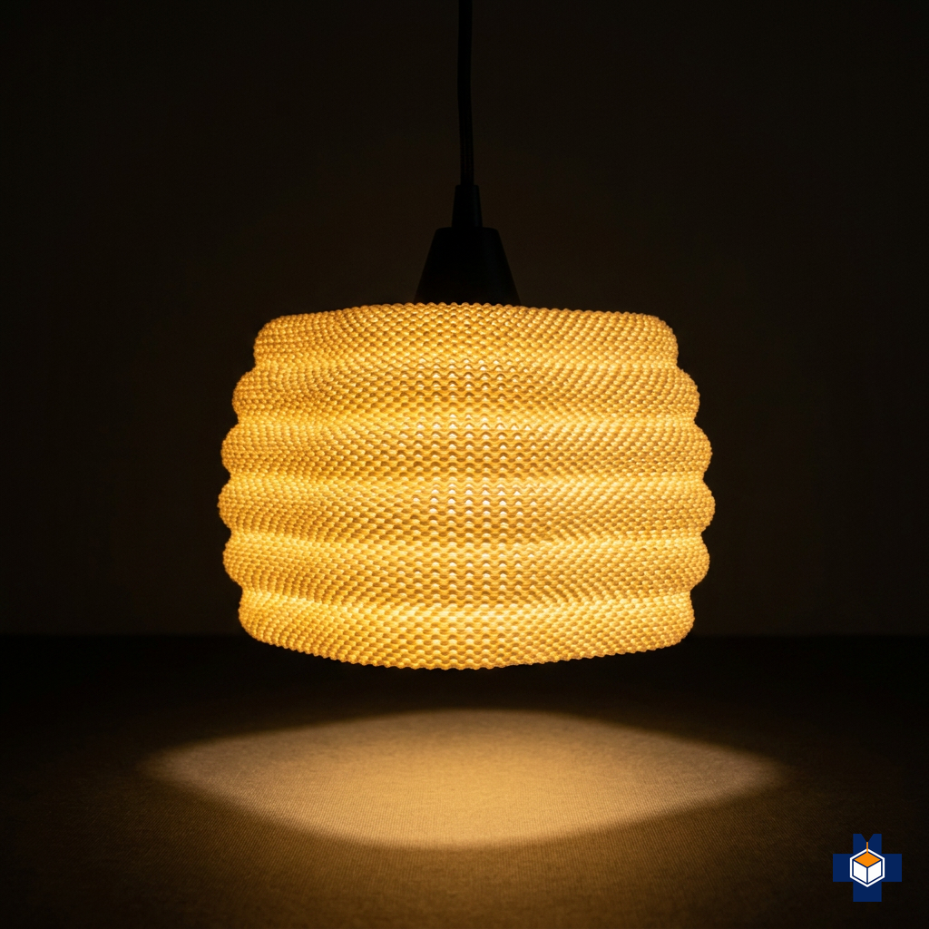 DAIRA pendant glowing at night, square pool of light below