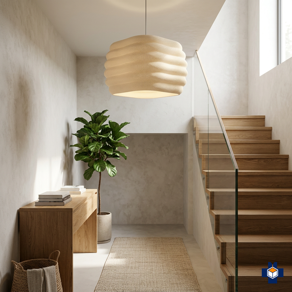 DAIRA pendant in a modern entryway beside a staircase