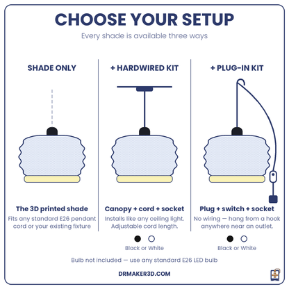 DAIRA pendant setup options — shade only, hardwired, or plug-in