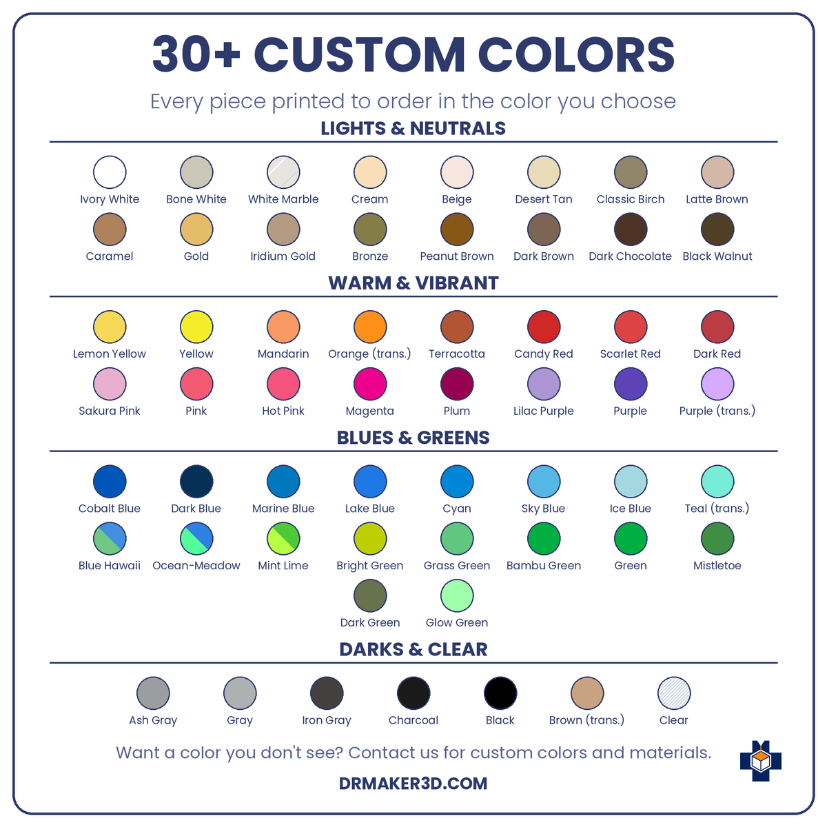 DrMaker3D 30+ custom colors palette