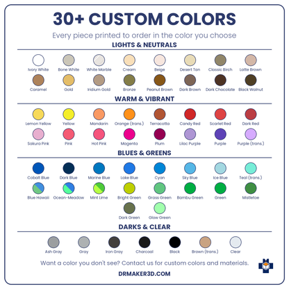 DrMaker3D color options — 30+ custom colors, printed to order