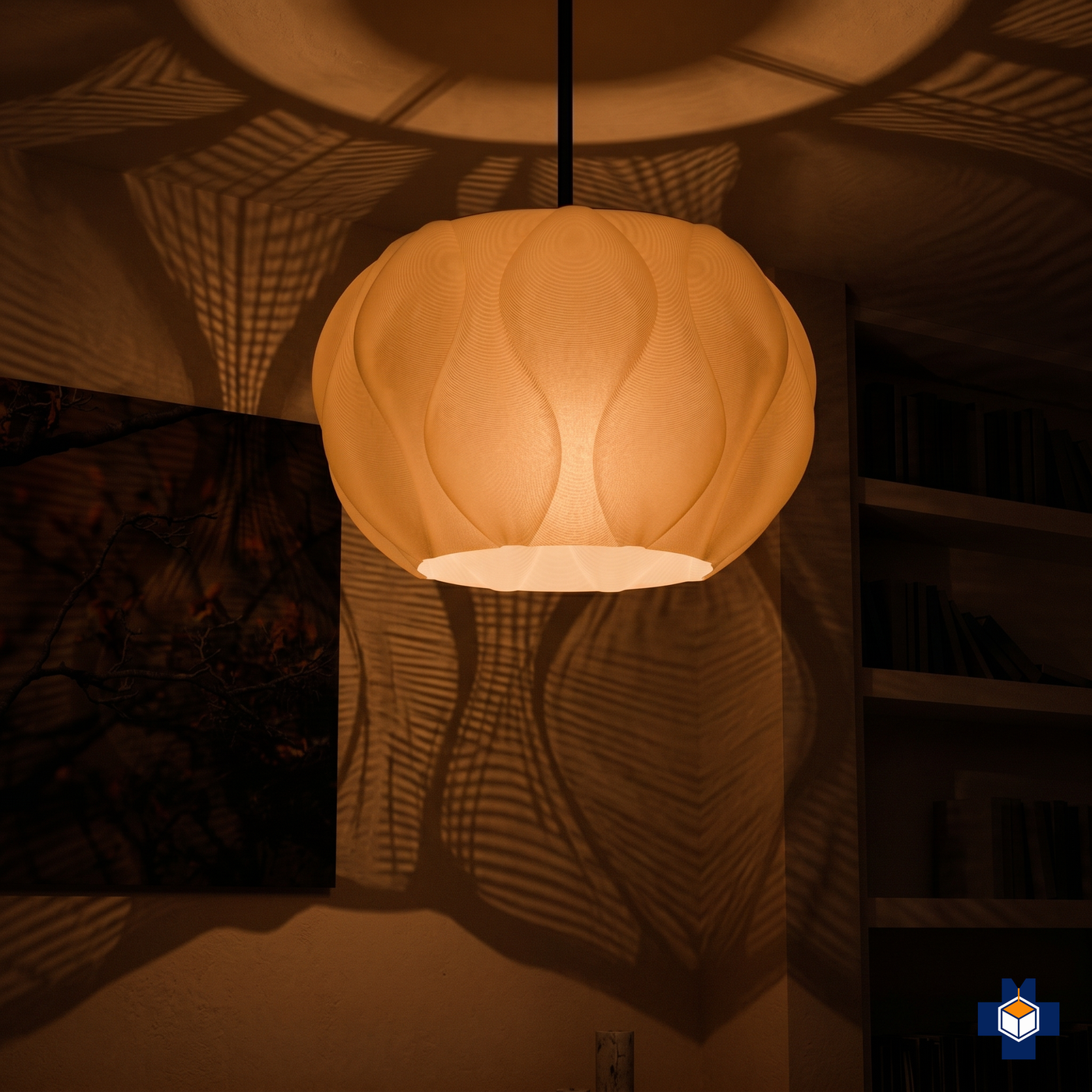 ECLIPSE pendant light glowing at night casting geometric shadows