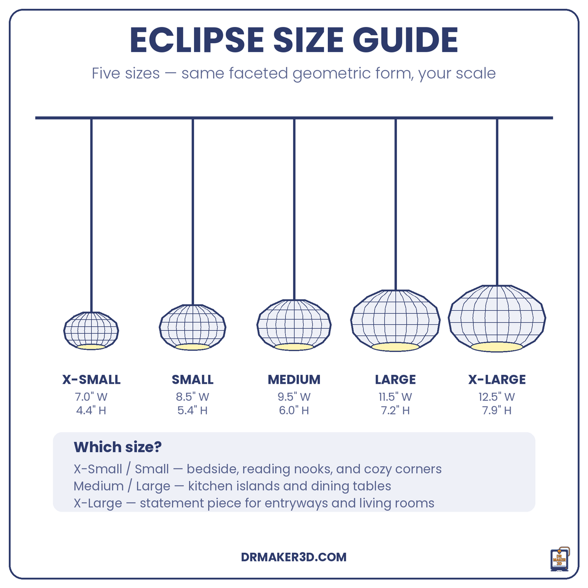 ECLIPSE size guide, five sizes