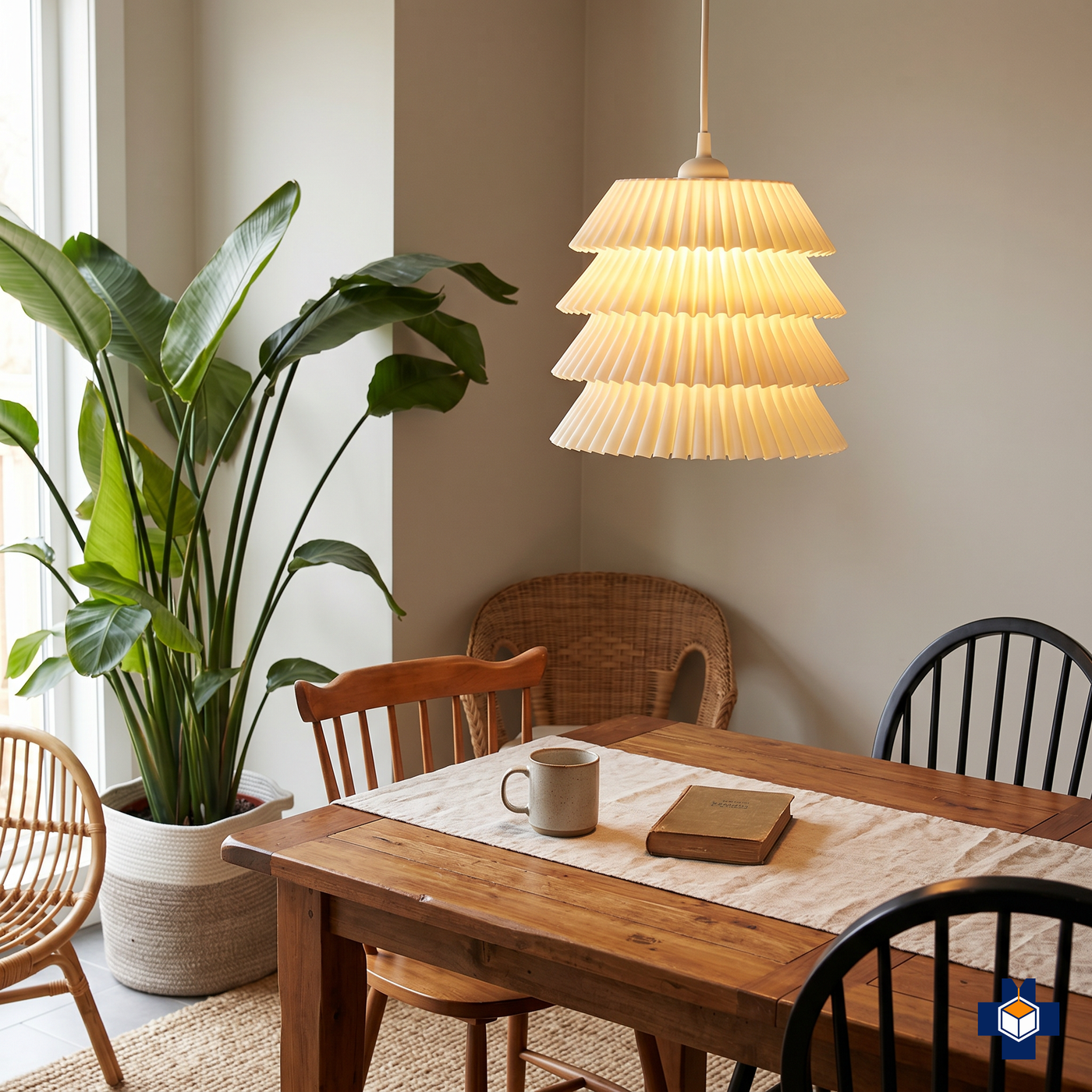 FALDA tiered-ruffle pendant light over a dining nook