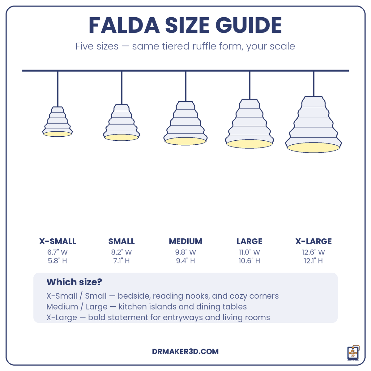 FALDA size guide, five sizes