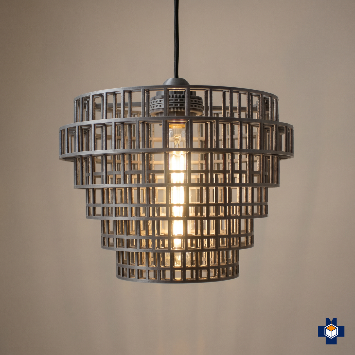 FOUNDRY open industrial grid-cage pendant light, charcoal, main view