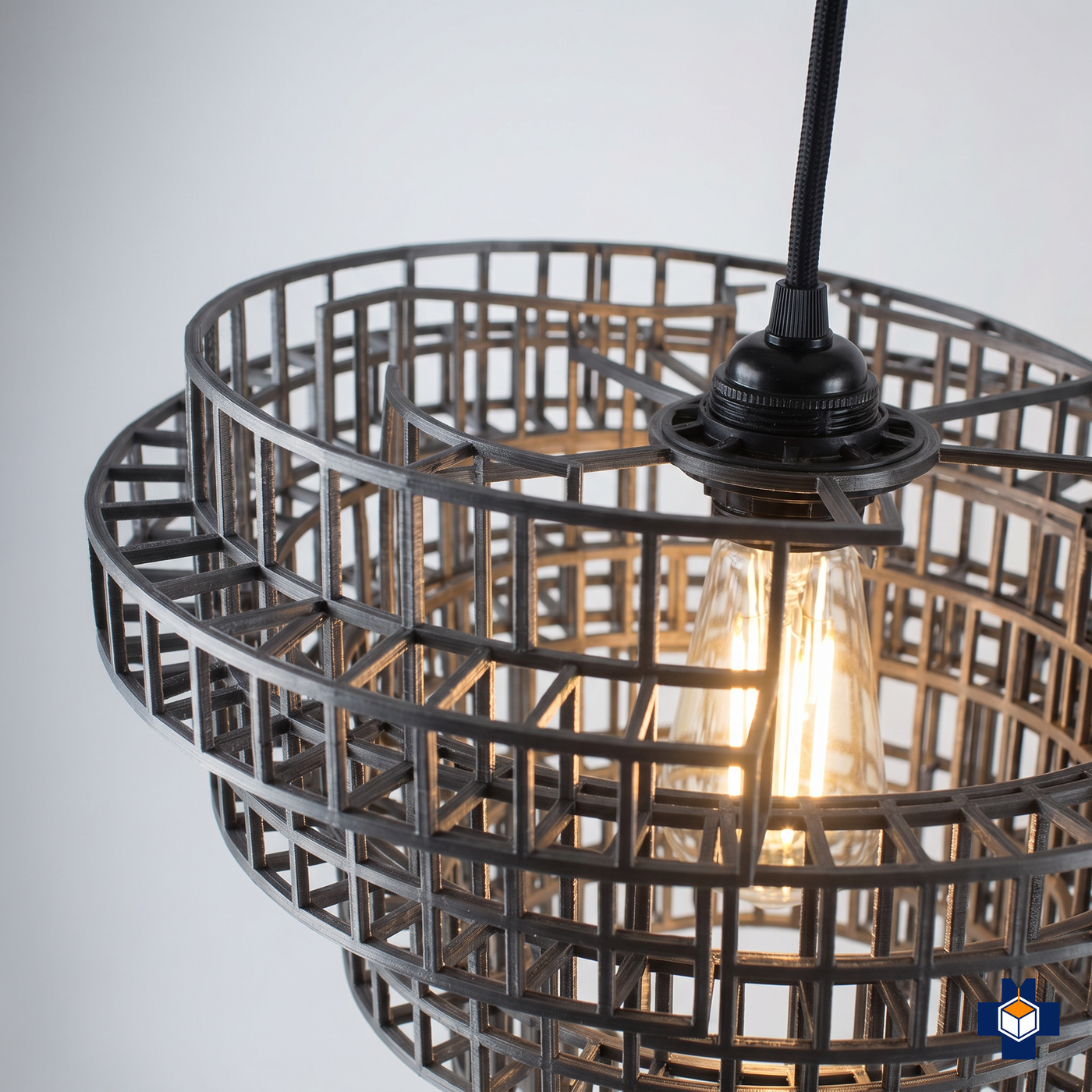 FOUNDRY grid-cage pendant light, angled view