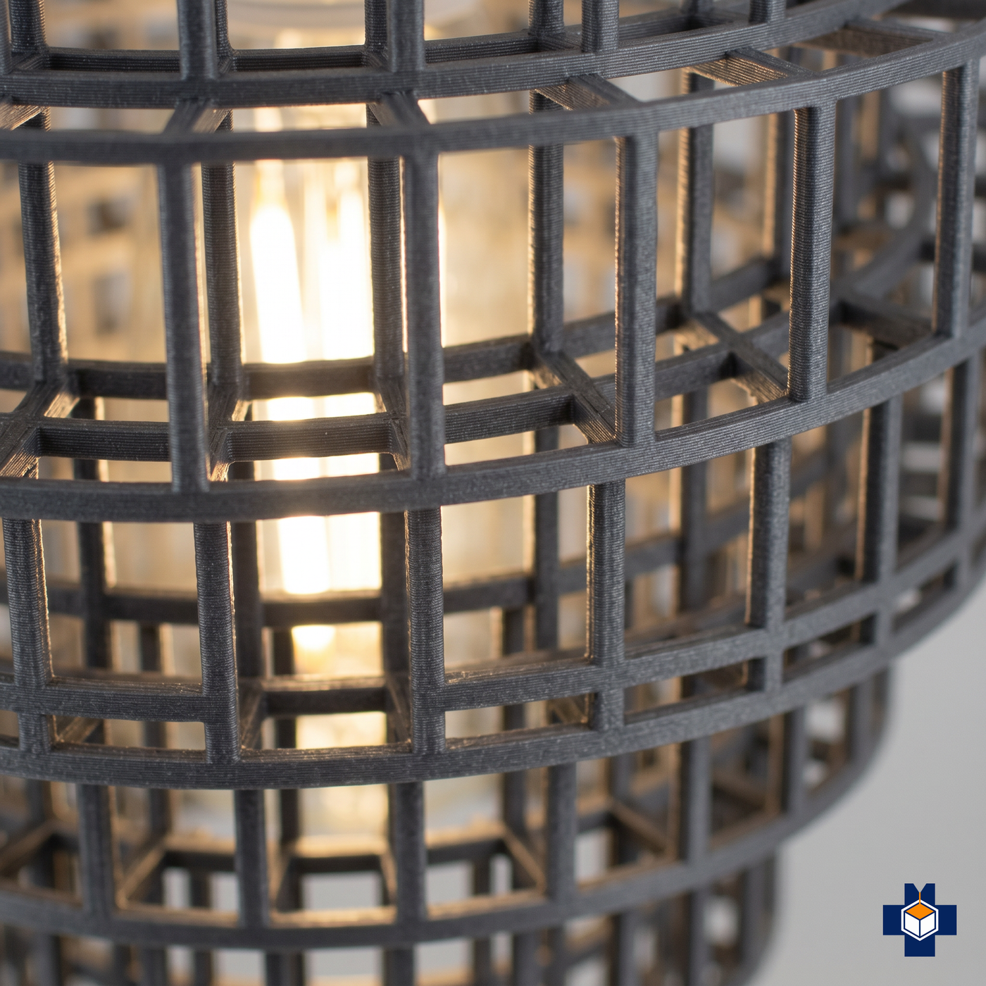 FOUNDRY pendant, open square-grid structure close-up