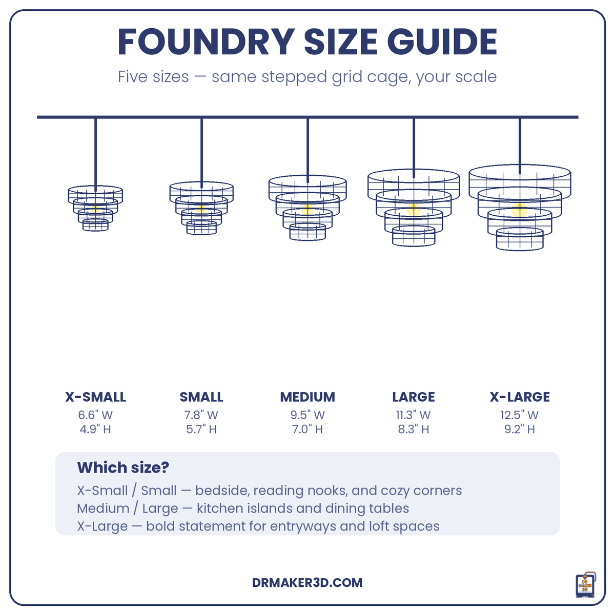 FOUNDRY size guide, five sizes