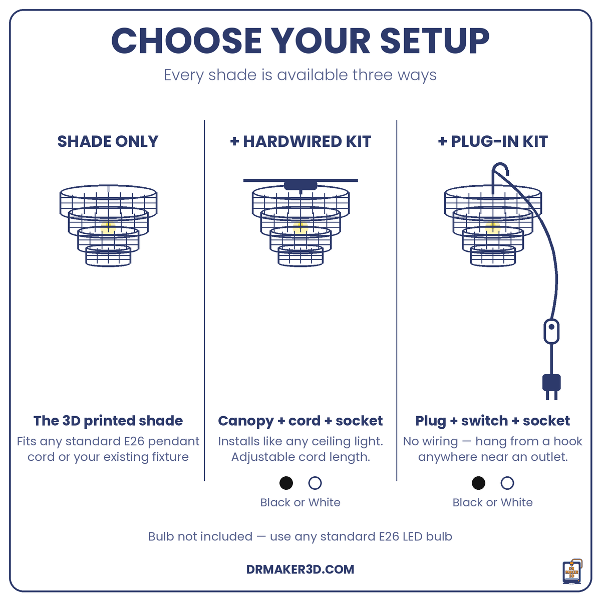 FOUNDRY setup options: shade only, hardwired, plug-in
