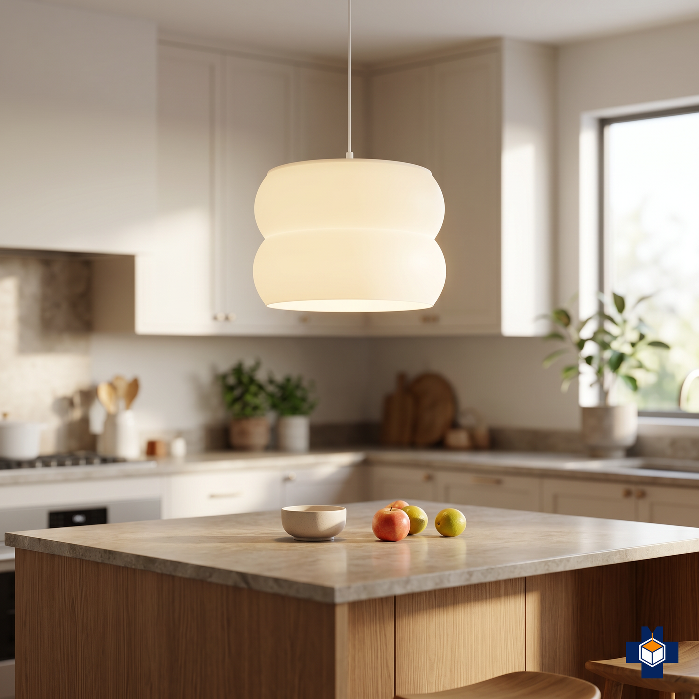 GYROID pendant light over a kitchen island