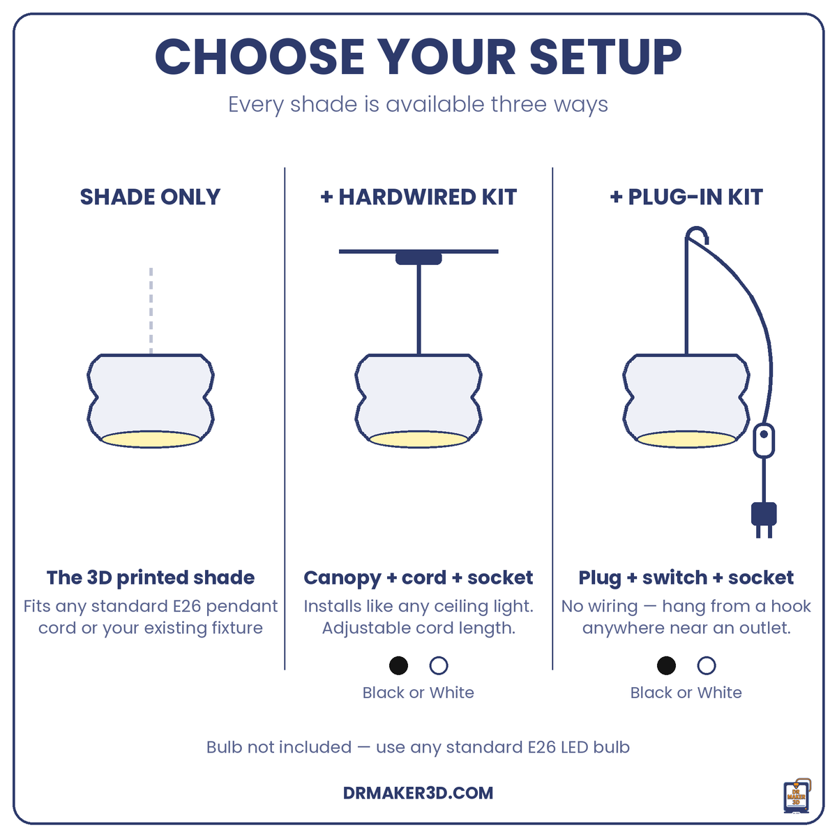 GYROID setup options: shade only, hardwired, plug-in