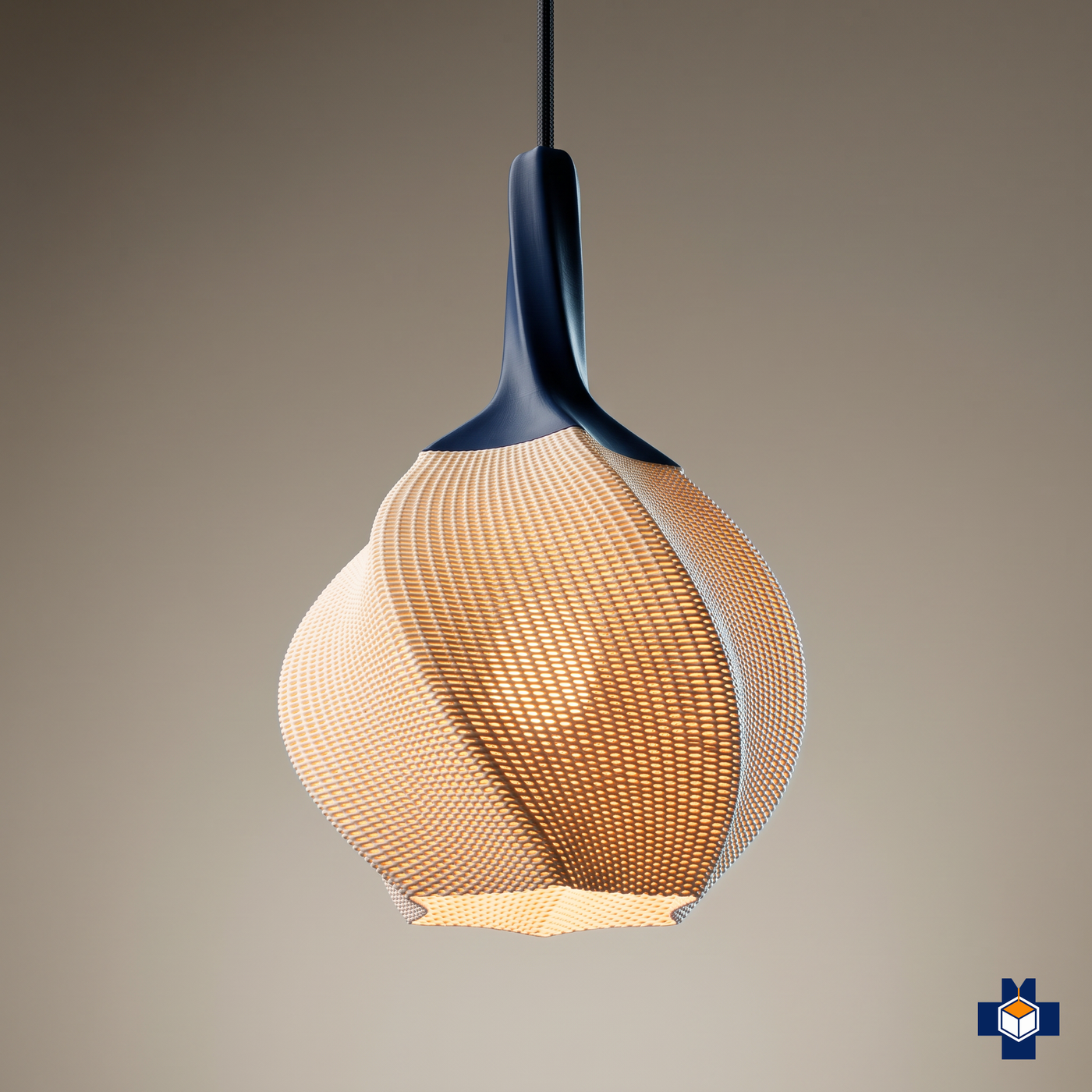 HELIX twisted onion pendant light, three-quarter view showing the woven spiral texture