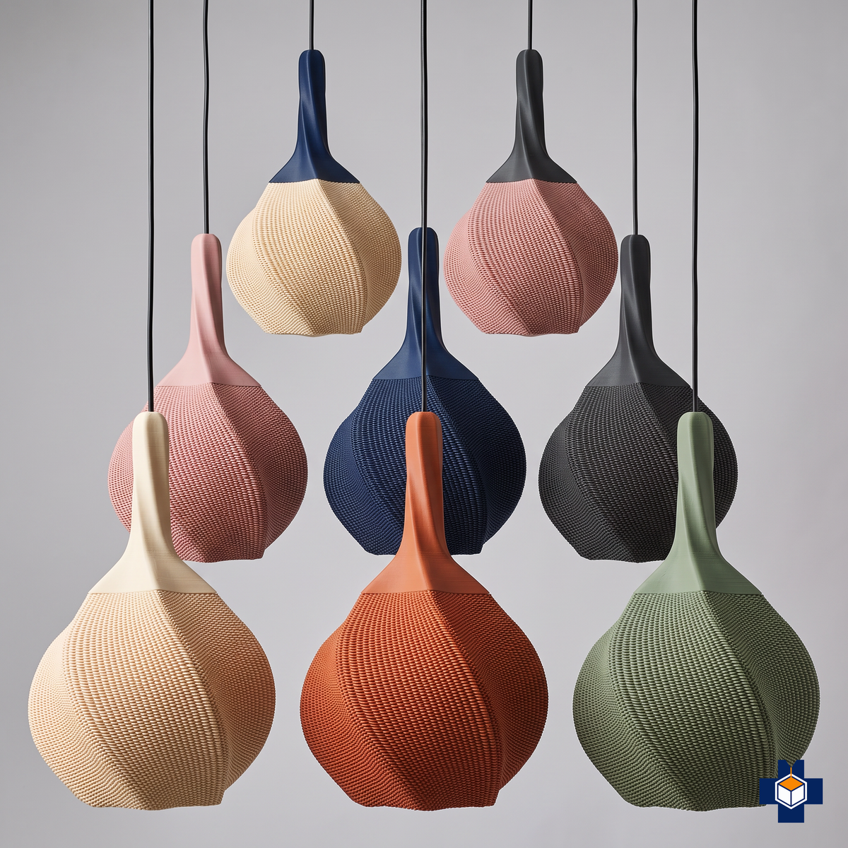 HELIX spiral pendant light shown in several custom colorways