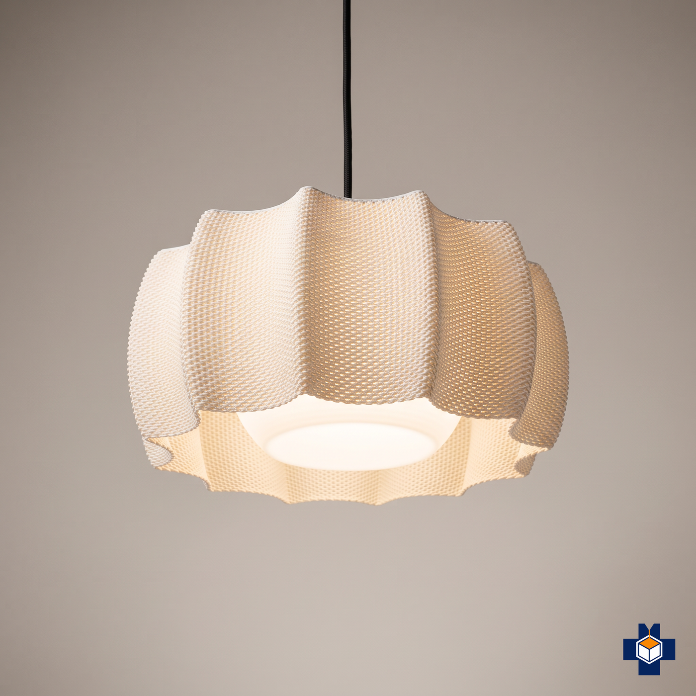 KARA scalloped fluted drum pendant light, ivory, main view