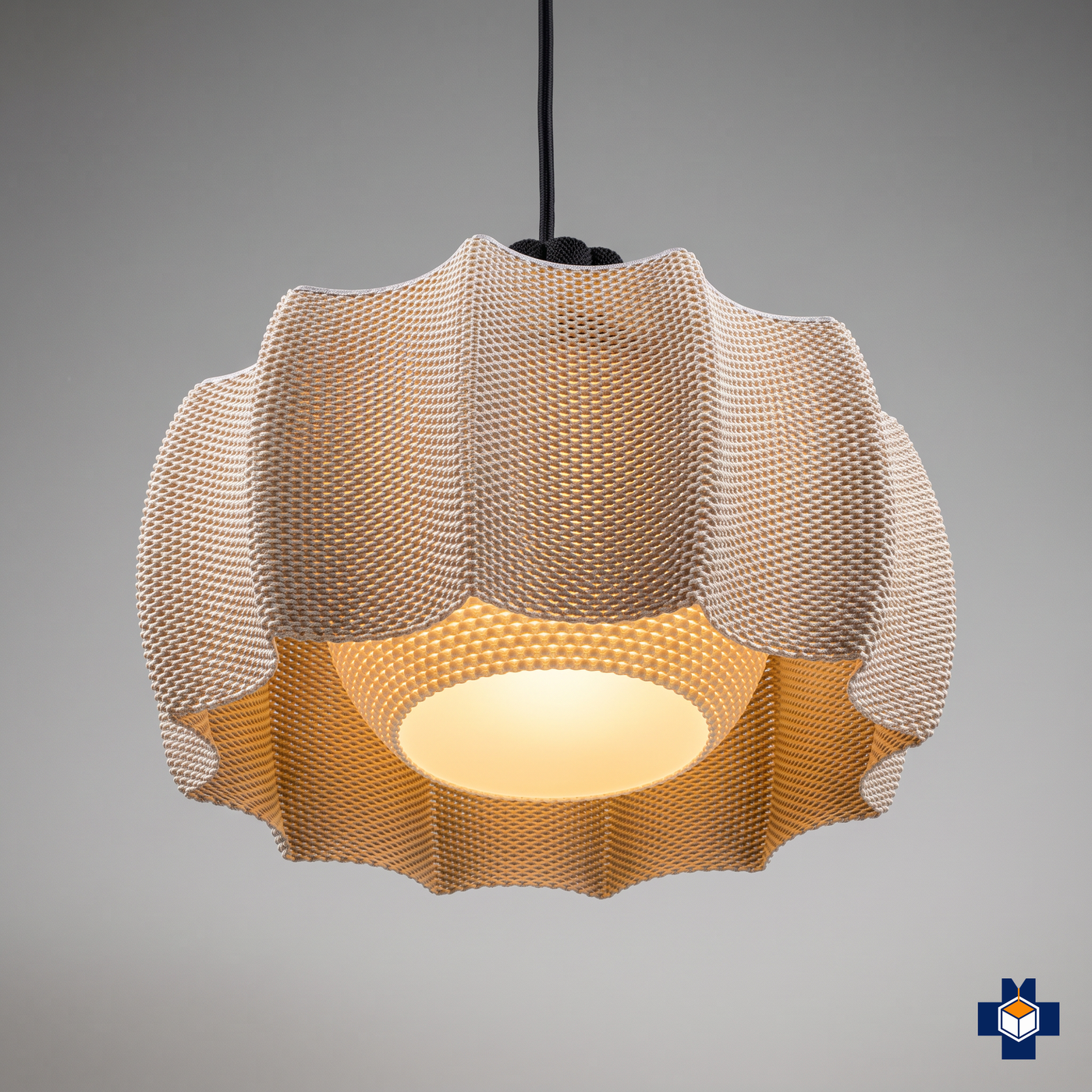 KARA scalloped drum pendant light, angled view