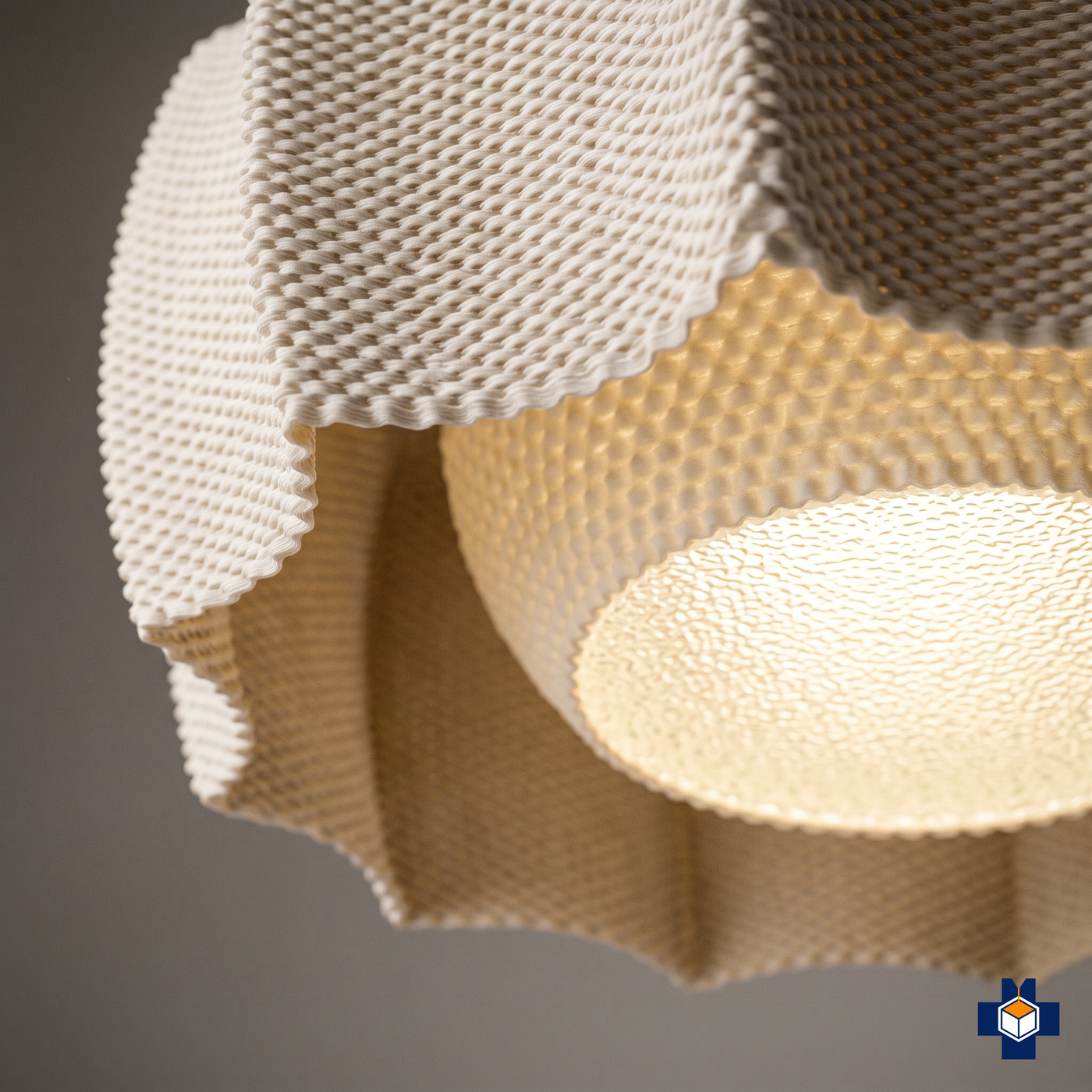 KARA pendant, woven mesh and soft-glow diffuser disc close-up
