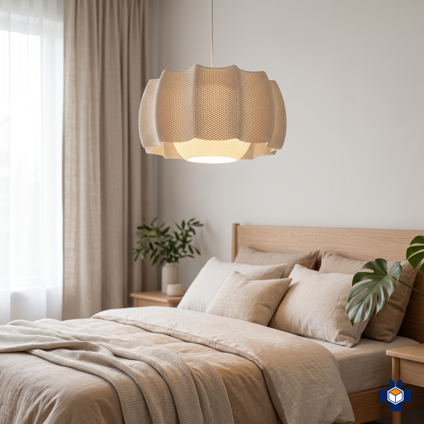 KARA scalloped drum pendant light in a serene bedroom