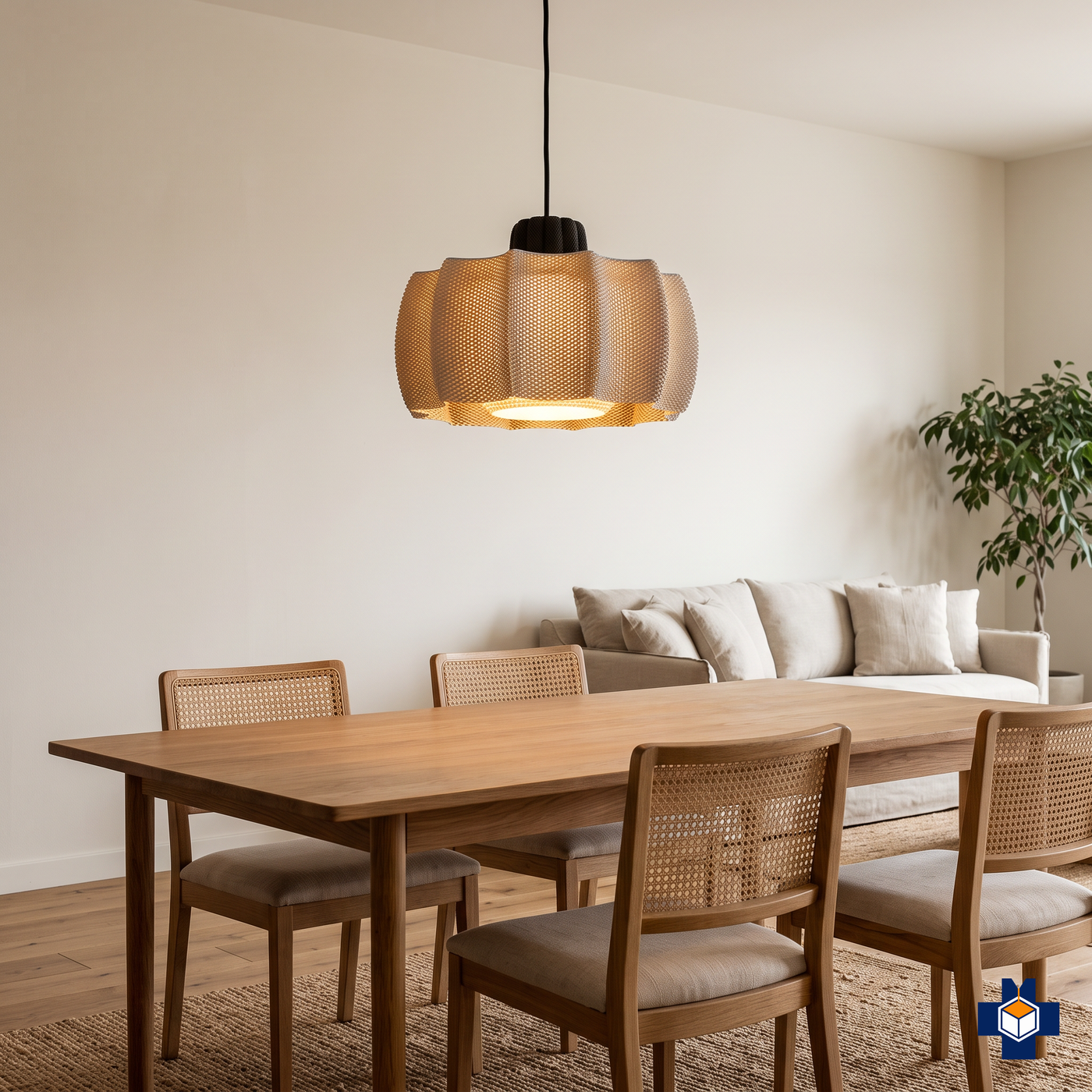 KARA scalloped drum pendant light over a dining table