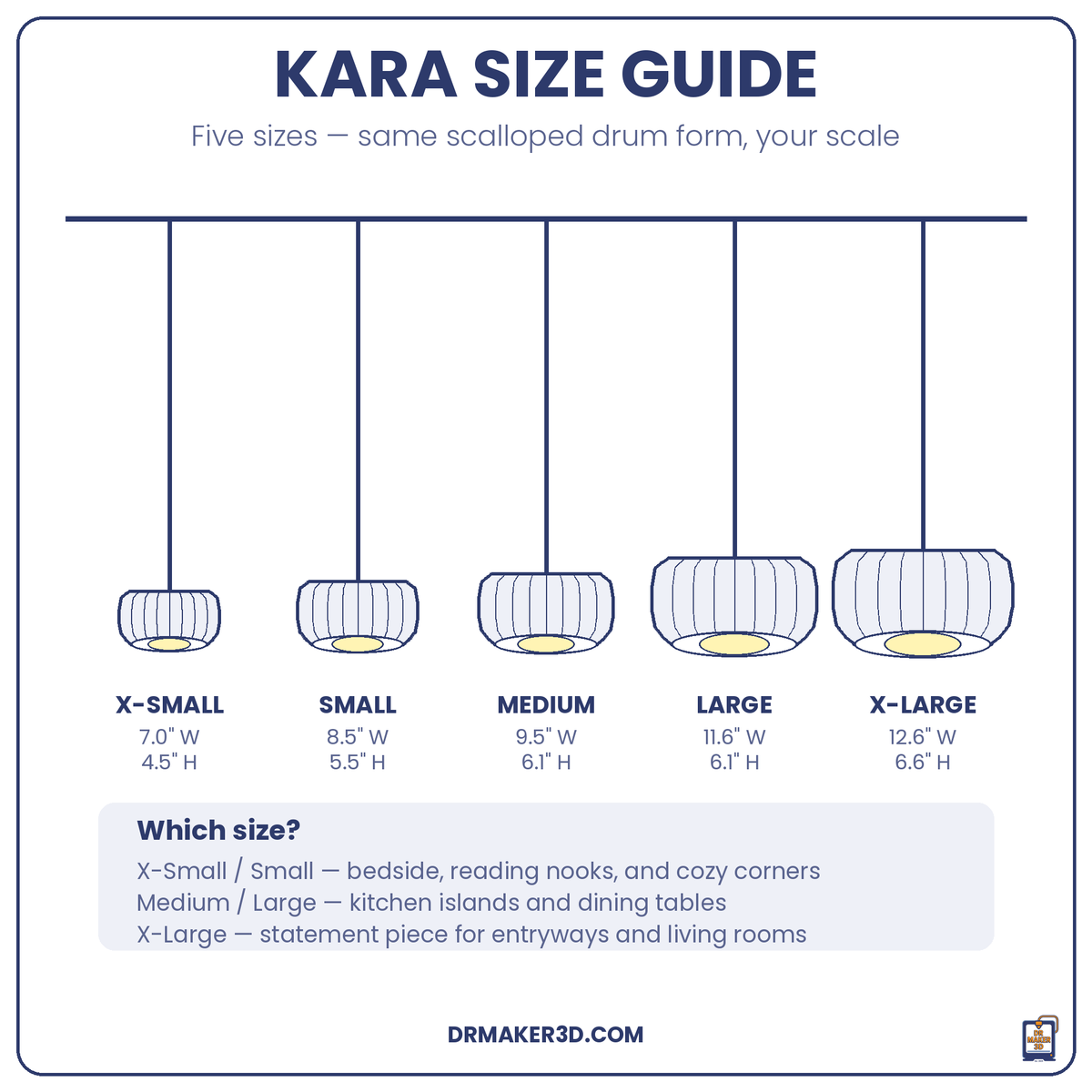 KARA size guide, five sizes