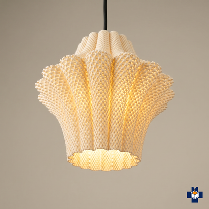 LARISA fluted scalloped shell pendant light, ivory, main view