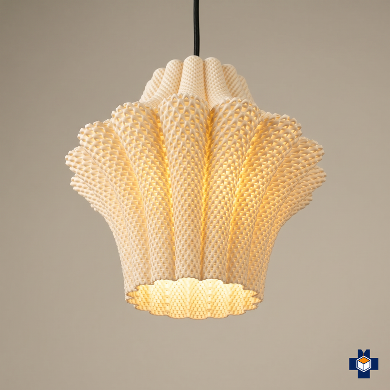 LARISA fluted scalloped shell pendant light, ivory, main view