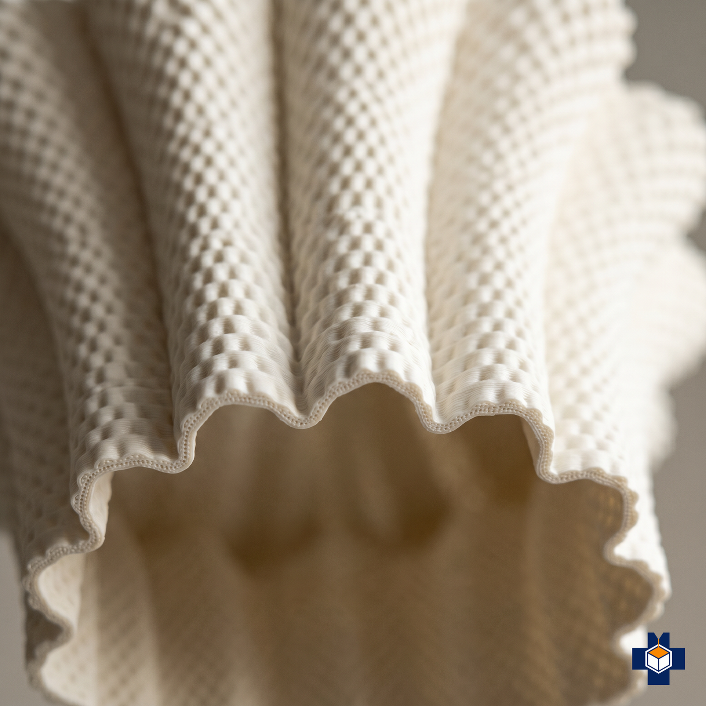 LARISA pendant, fluted texture and scalloped hem close-up