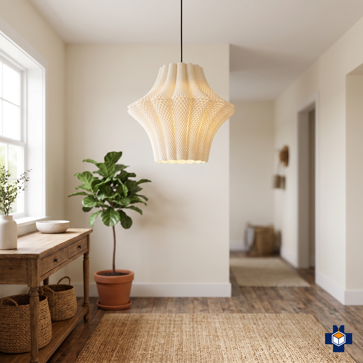 LARISA fluted scalloped pendant light in a boho entryway