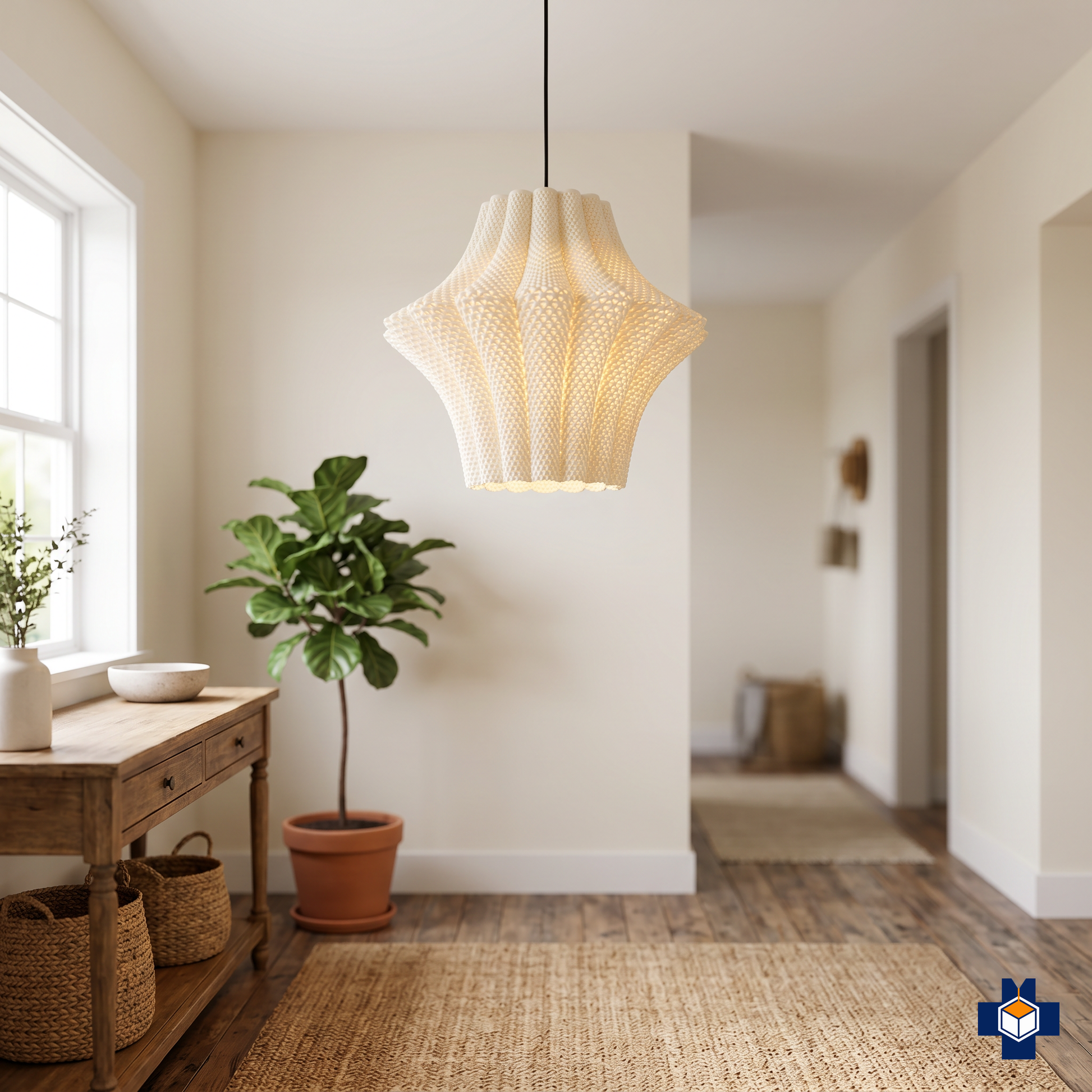 LARISA fluted scalloped pendant light in a boho entryway