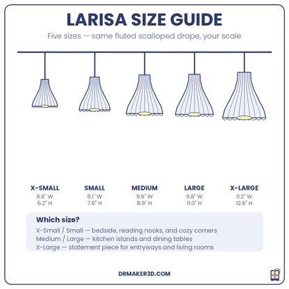 LARISA size guide, five sizes
