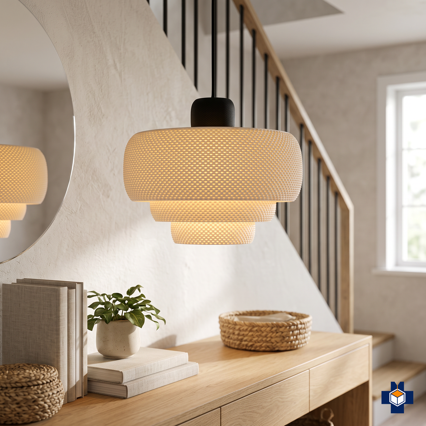LUCIANA pendant in a modern entryway beside a staircase
